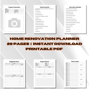 Home Renovation Organizer, DIY Home Improvement Guide, Renovation Task List PDF, Digital Renovation Financial Plan, Interior Design Planner