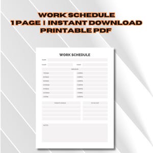 Printable Work Schedule, Daily Planner, Daily To Do List, Staff Scheduling Sheet, Digital Employee Work Schedule Template, Work Time Log PDF