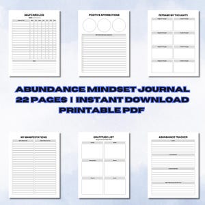 Printable Abundance Mindset Journal, Digital Dream Journal, Manifestation Planner, Mental Wellness Journal PDF, Self-Care Workbook