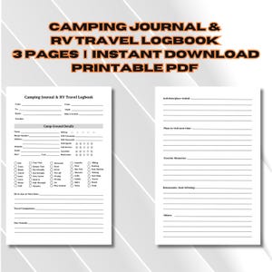 Camping Journal & RV Travel Logbook, Couple Adventure Journal PDF, Printable Retirement Travelling Diary, Digital Bucket List Workbook
