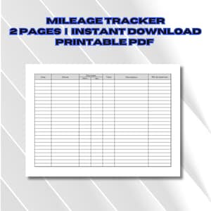 Printable Mileage Tracker, Vehicle Mileage Spreadsheet PDF, Digital Travel Log Template, Travel Distance Monitor, Fuel Consumption Log