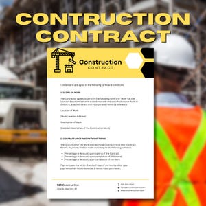 Construction Agreement, Construction Contract Template, Handyman Services Contract, Contractor Agreement Template, Printable PDF File