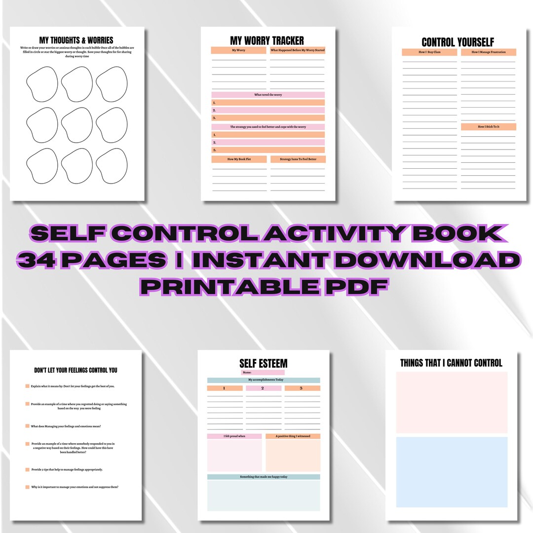 Printable Self Control Activity Book, Digital Self-control Interactive Worksheet Inserts for ...