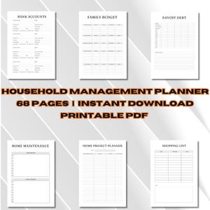 Household Management Planner, Household Journal, Budgeting Template, Digital Life Organizer, Home Organizer PDF, Printable Cleaning Schedule