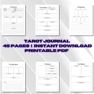 Diario de tarot digital, planificador de tarot imprimible, libro de trabajo de lectura diaria de cartas, páginas de la baraja del tarot en formato PDF, grimorio de brujería, Oracle Companion