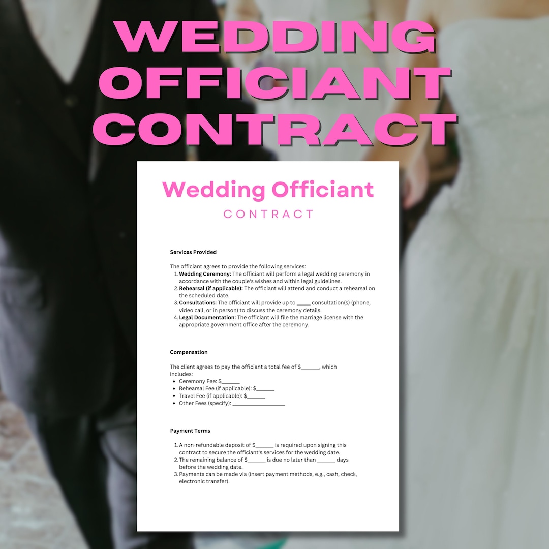 Editable Wedding Officiant Contract Template (printable PDF) Etsy