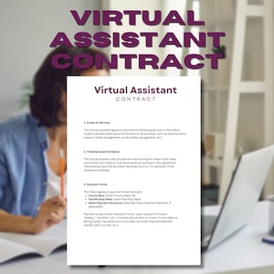 Professional Virtual Assistant Service Agreement Template, Editable Virtual Assistant Contract, Instant Download, Printable PDF File