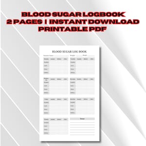 Bloedsuikerlogboek, afdrukbare bloedsuikertracker, sjabloon bloedglucoselogboek, digitale diabetesbewakingsgrafiek, diabetisch logboek pdf