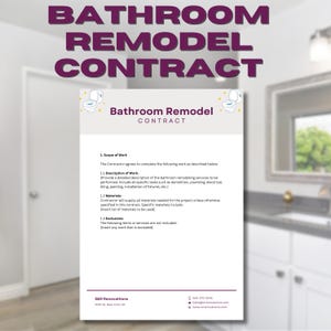 Contrato editable para remodelación de baños, contrato de renovación profesional, plantilla de contrato de remodelación de baños, archivo PDF imprimible