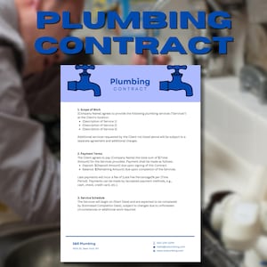 Professional Plumbing Services Contract, Editable Plumbing Agreement Template, Independent Contractor Agreement, Printable PDF File