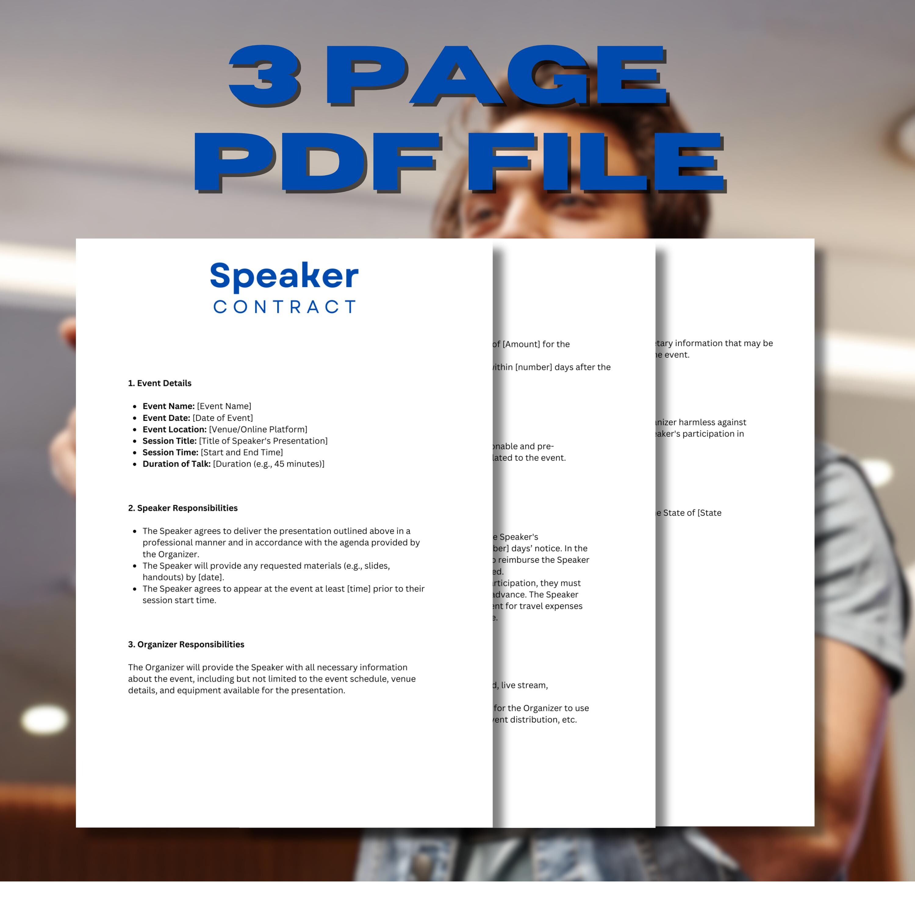 Editable Event Speaker Agreement Template, Customizable Public Speaking ...