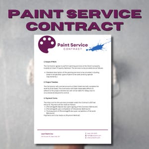 Residential Painting Contract, Painting Service Agreement, Painting Service Contractor, Printable PDF Templates