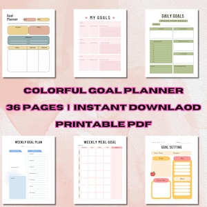 Colorful Goal Planner Bundle, SMART Goal Tracker, Productivity Printables, Digital Vision Board, Monthly Reflections, Goal Setting Kit PDF