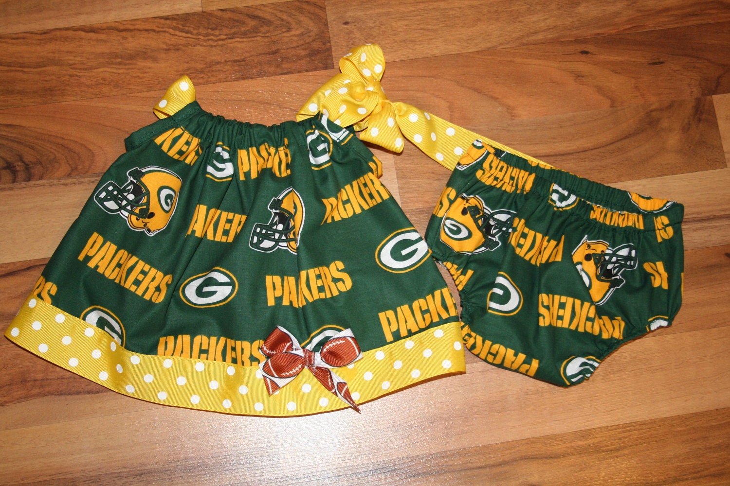 Baby Girl Green Bay Packer Dress and Bloomer set. Please Etsy