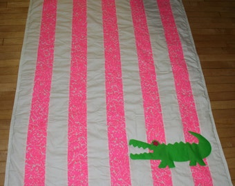 Ready to ship Alligator quilt made with authentic Cosmo Pink Mini Party Favors fabric