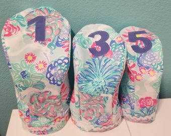 3 Golf Club covers made with authentic fabric