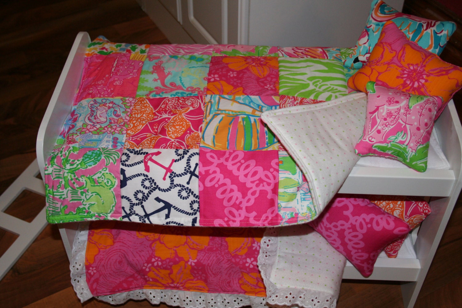 American Girl doll quilt made with Lilly fabric includes 3 Etsy
