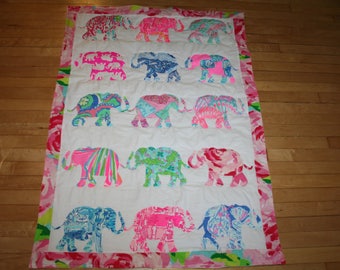 Made to order Elephant Parade Quilt made with authentic fabric.