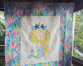 Mermaid quilt made by me with authentic fabric