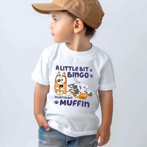 Blue Dog Sibling Shirt, A Little Bit Bingo A Lotta Bit Muffin Tee, Funny Cartoon Shirt, Blue Dog Toddler Tee, Gift for Kids, Blue Family Tee