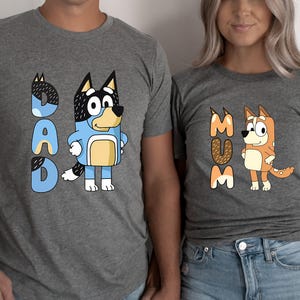 Blue Mom Dad Shirt Blue Mom Tee  Blue Family Matching Shirt Blue Dad Shirt Blue Birthday Party Tee Blue Dog Cartoon Shirt Funny Mom Shirt