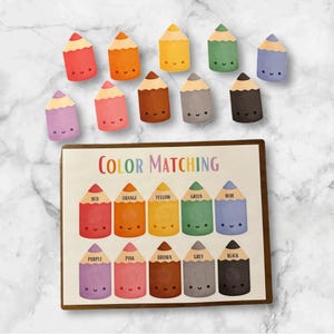 MADE PRODUKT Vorschulfarbstift-Matching-Arbeitsblatt mit transparentem Klettverschluss-Buntstift-Aktivitätsspiel, Schulanfang, Montessori