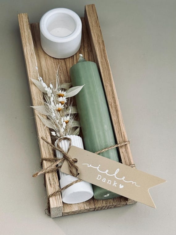 Kleines Dankeschön | Geschenkset mit Kerze & Trockenblumen | Geschenk für Erzieherin, Lehrerin oder Kollegin