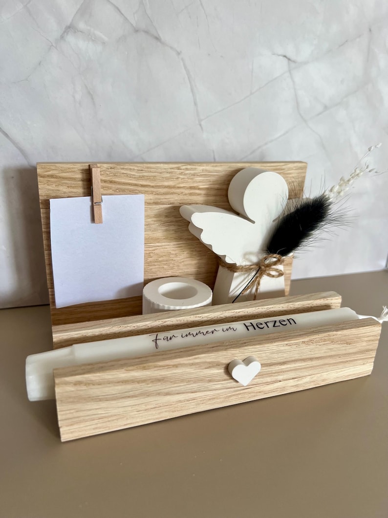 Funeral Gift Set | Personalized | Remembrance | Memorial Candle with Guardian Angel & Dried Flower Vase | Comfort | Home | Keepsake | Remembrance Fotokl.+Engel m. Blu