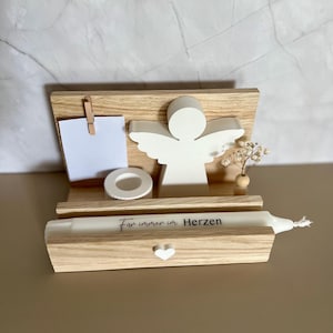 Funeral Gift Set | Personalized | Remembrance | Memorial Candle with Guardian Angel & Dried Flower Vase | Comfort | Home | Keepsake | Remembrance Fotokl. + helle Vase