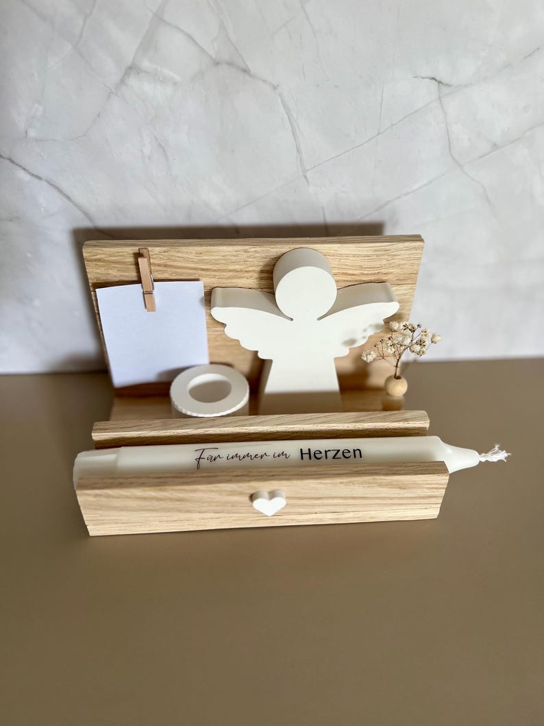 Funeral Gift Set | Personalized | Remembrance | Memorial Candle with Guardian Angel & Dried Flower Vase | Comfort | Home | Keepsake | Remembrance Fotokl. + helle Vase