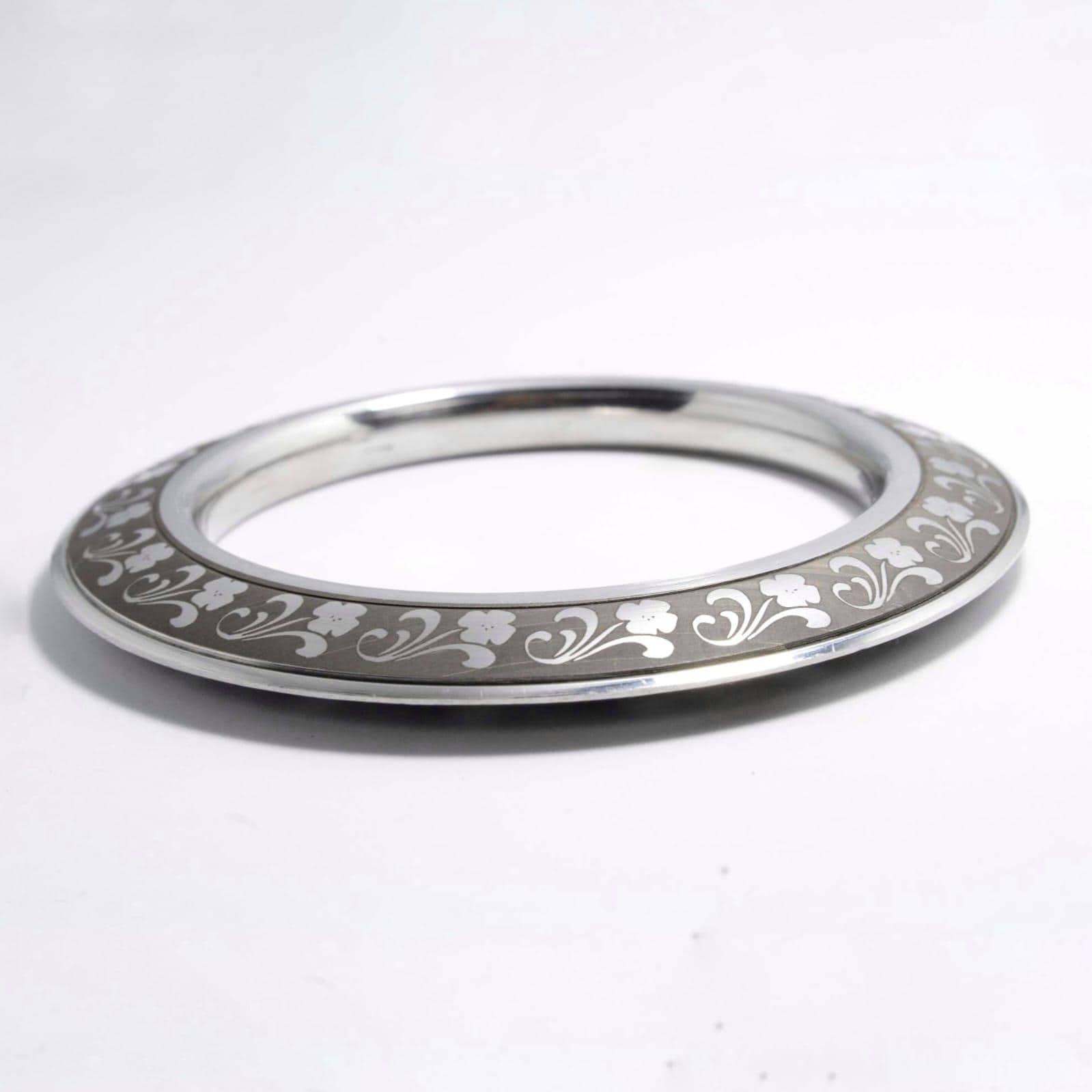 Engraved Flower Stainless Steel Chakri Kada Bangle - Punjabi Sikh