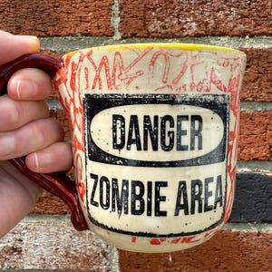 Zombie Stoneware Mug/Danger Mug/Zombie Apocalypse mug READY TO SHIP