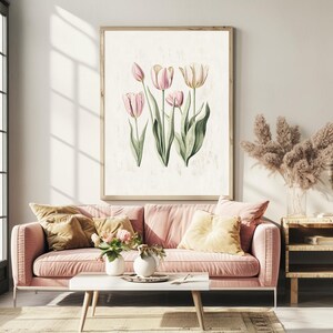Pink Tulip Botanical Art Print - Vintage and Antique Floral Wall Decor