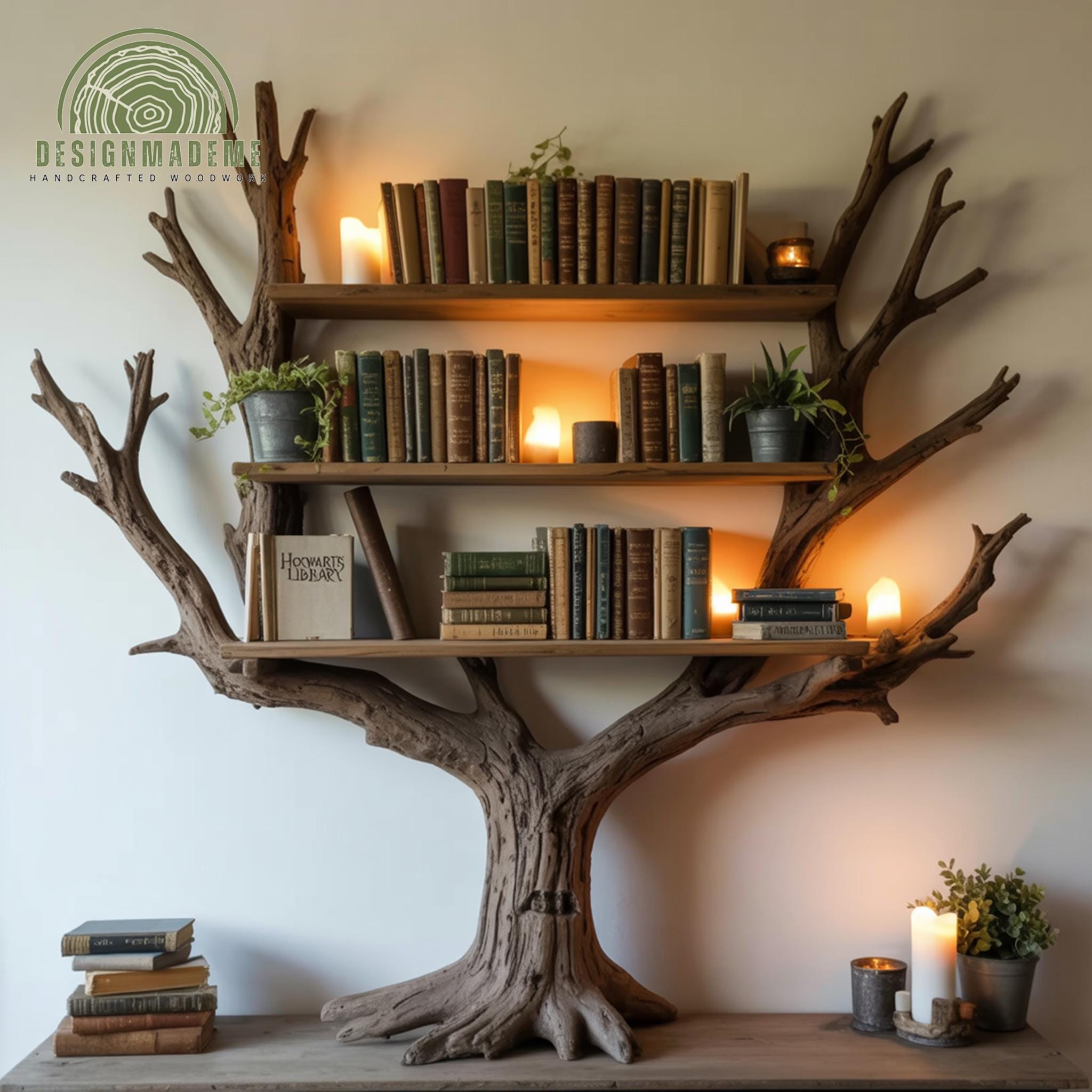 Potter Tree Bookshelf, Magical Tree Shaped Floating Shelf, Wizard Decor,Hogwarts Inspired Bookcase,Rustic Wood Wall Shelf,Spell Book Storage