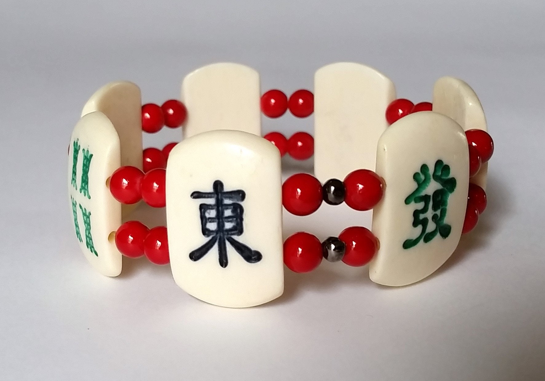 Mahjong Tile Stretch Bracelet With Red Beads Mahjong Tile Stretch Bracelet With Red Beads Gallery Photo