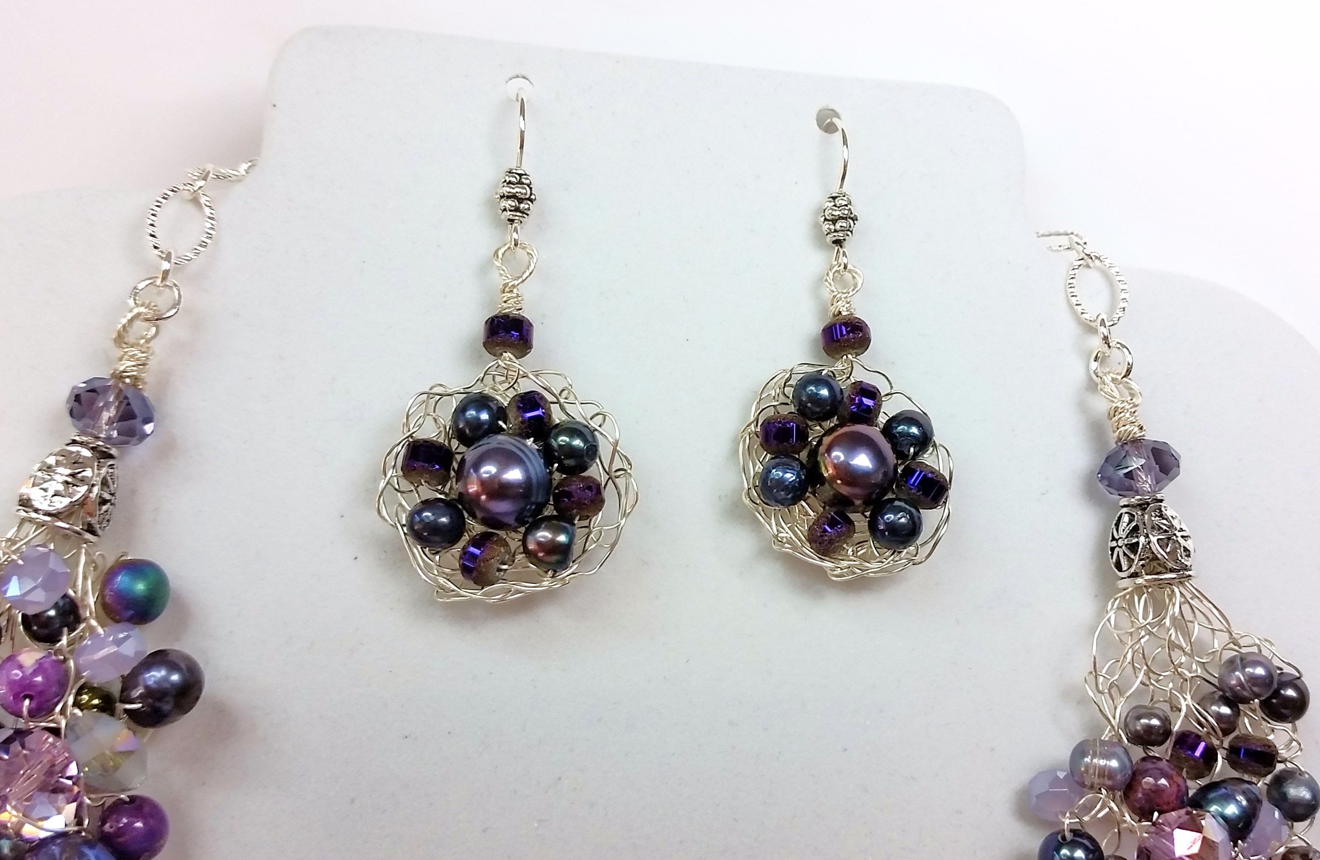Purple and Pastel Pearl and Crystal Wire Crocheted ...
