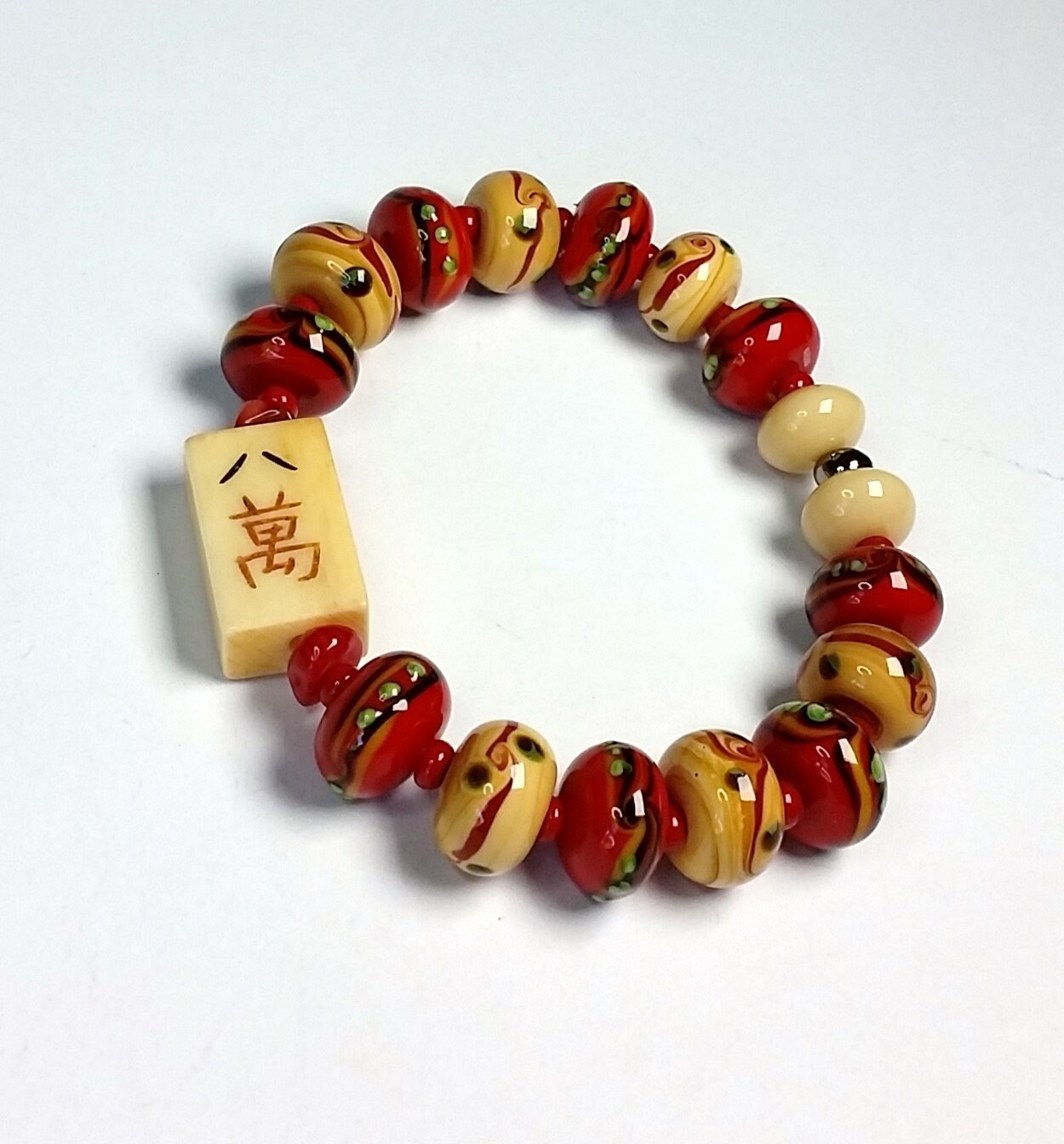 Mahjong Tile And Ceramic Bead Stretch Bracelet Lucky 8 Gallery Photo