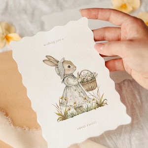 Cartão de Páscoa para Imprimir | Coelhos em Aquarela | Download Digital | Saudação de Páscoa | Imprimir em Casa | Cartão de Coelho | Vintage | Gingham Rosa