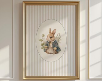 Vintage-Inspired Bunny Wall Art | Digital Printable | Whimsical Watercolour | Cottagecore Nursery Decor | Cute Bunny Illustration | Thomas