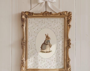 Vintage-Inspired Bunny Wall Art | Digital Printable | Whimsical Watercolour | Cottagecore Nursery Decor | Cute Bunny Illustration | Agnes