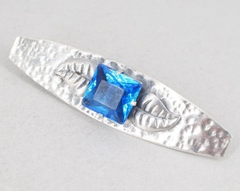 antique hammered sterling silver and blue glass arts and crafts period brooch