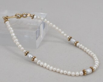 Genuine Pearl with Gold Plated Sterling Silver Clasp and Spacer Bracelet