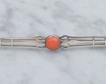 Antique Art Deco sterling coral bar pin/ brooch