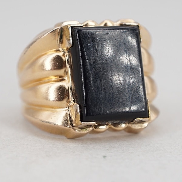 Size 8 3/4 Antique Victorian Uncas 12K Gold Filled and Faux Onyx Signet Ring