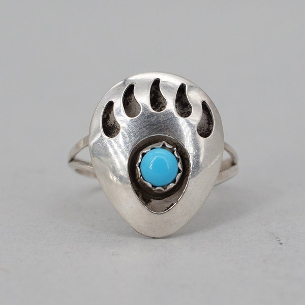 vintage Navajo Sterling Silver Turquoise Bear Paw Ring sz 5.75