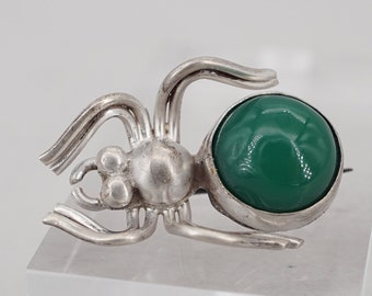 Quinto Mexican Sterling Silver Green Agate Bug/ Insect Brooch