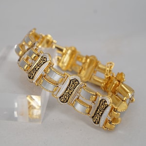 vintage goldtone enamel spanish damascene bracelet