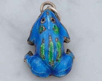 Chinese export silver & cloisonne enamel frog charm