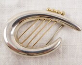 Vintage Modern Sterling and 14K Gold Abstract Harp Brooch