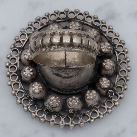 Massive antique tribal silver lapis disc ring, sz… - image 4